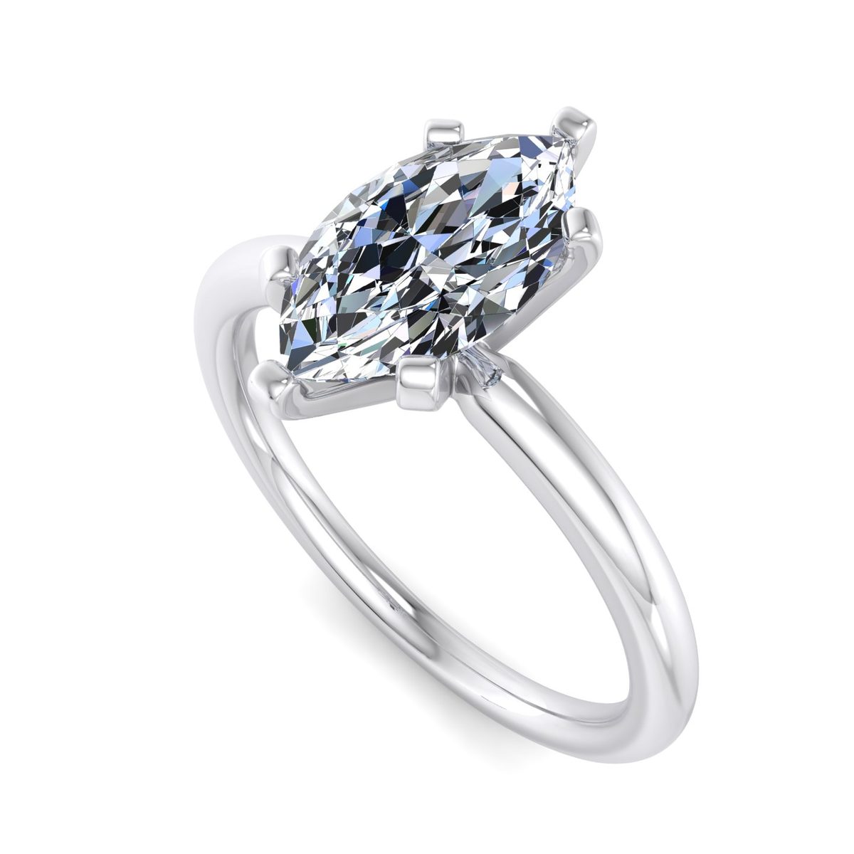 Rhenelle 4-Prong Solitaire Engagement Ring in white gold with a marquise center stone, 3D view