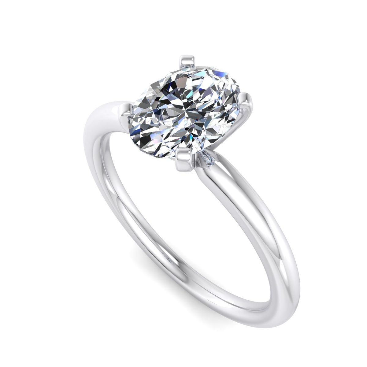 Rhenelle 4-Prong Solitaire Engagement Ring in white gold with an oval center stone, 3D view