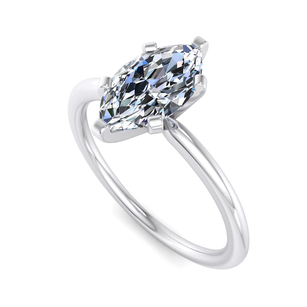 Galdric 6-Prong Solitaire Engagement Ring in white gold with a marquise center stone, 3D view