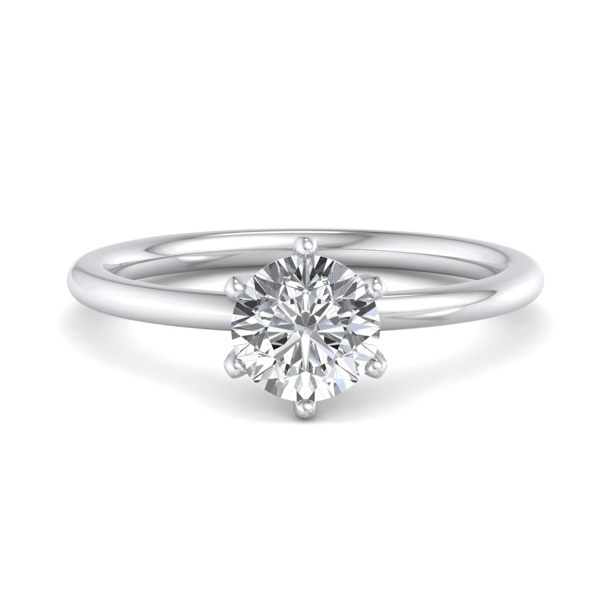 Galdric 6-Prong Solitaire Engagement Ring in white gold with a round center stone, top view