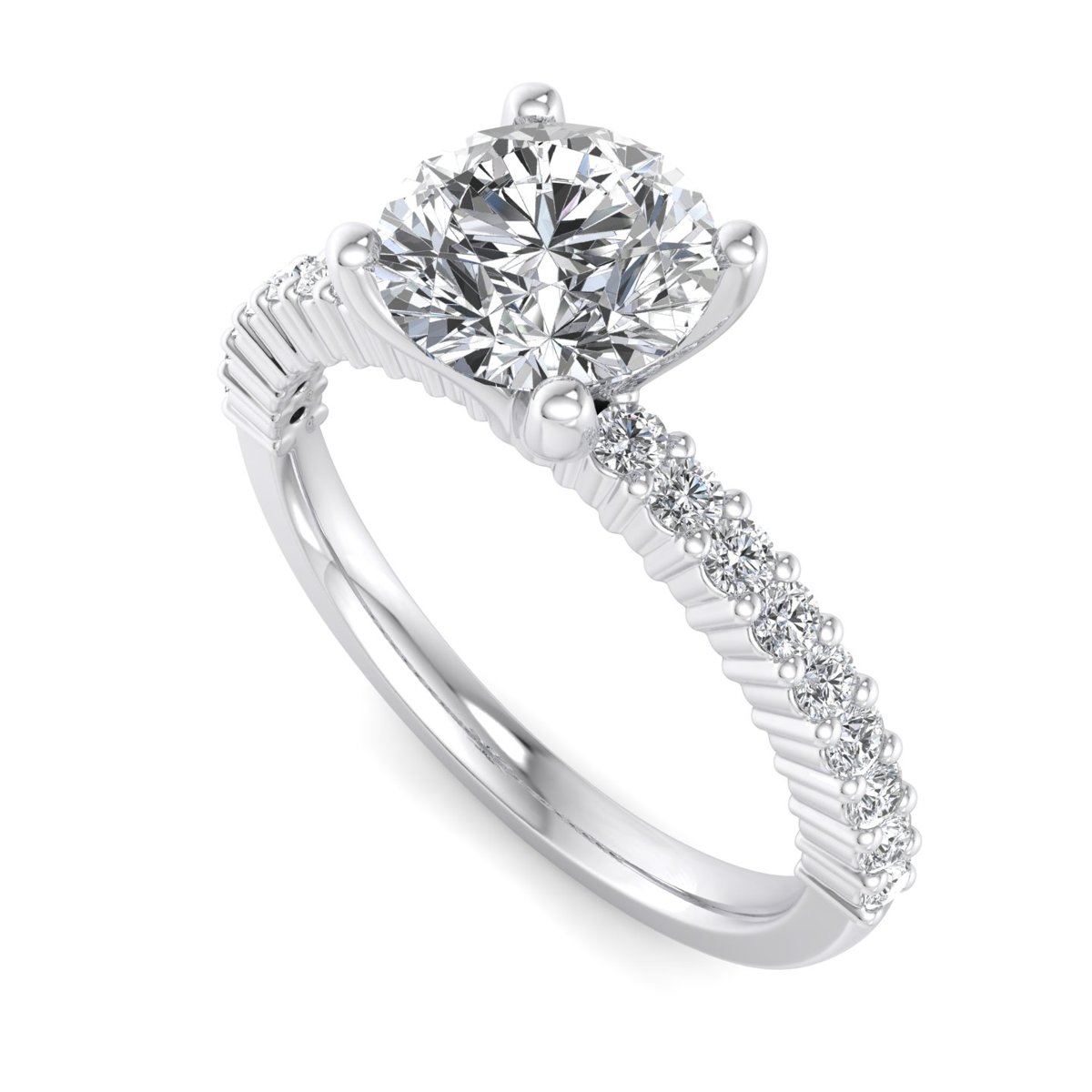 Fallowen Pave Solitaire Engagement Ring in white gold with a round center stone, 3D view