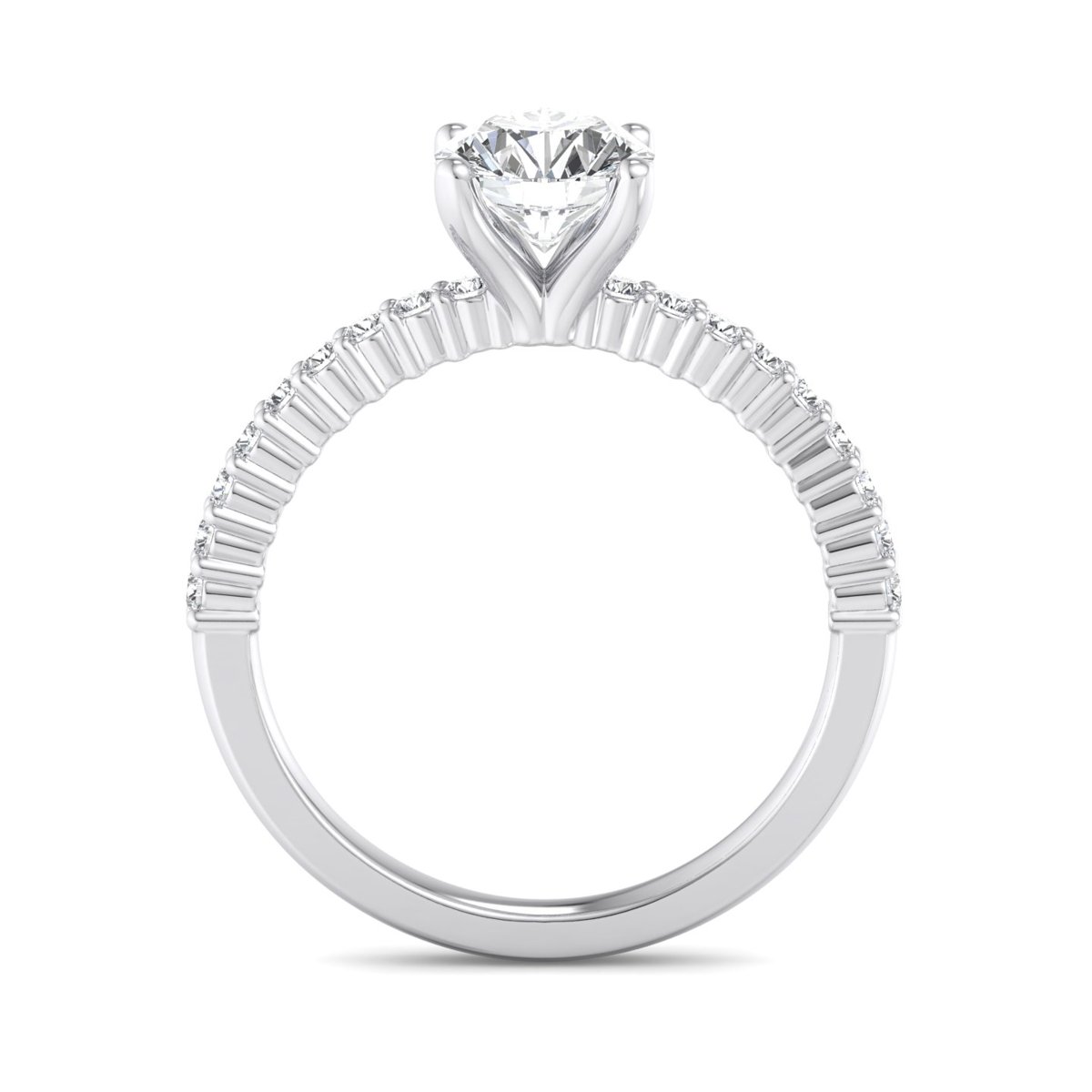 Fallowen Pave Solitaire Engagement Ring in white gold with a round center stone, front view