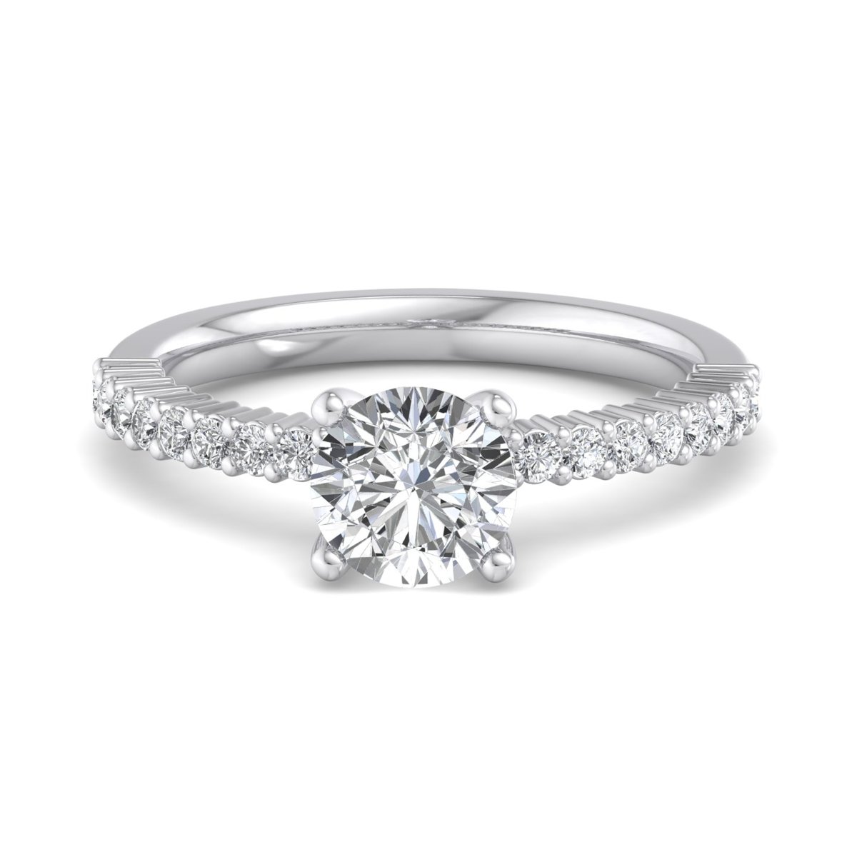 Fallowen Pave Solitaire Engagement Ring in white gold with a round center stone, top view