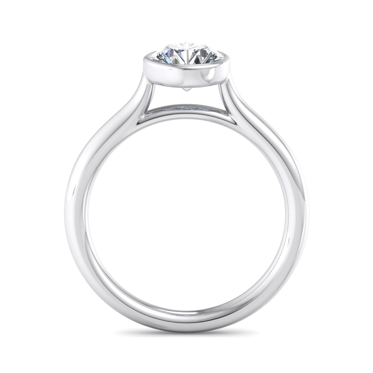 Zindel Bezel Engagement Ring in white gold with a round center stone, front view