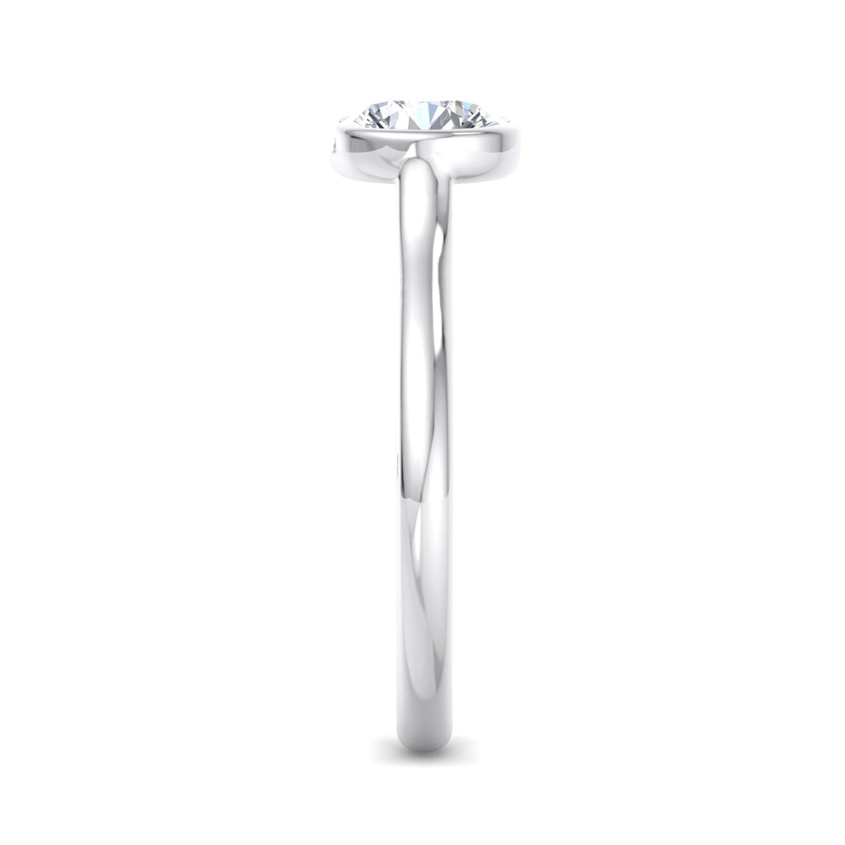 Zindel Bezel Engagement Ring in white gold with a round center stone, side view