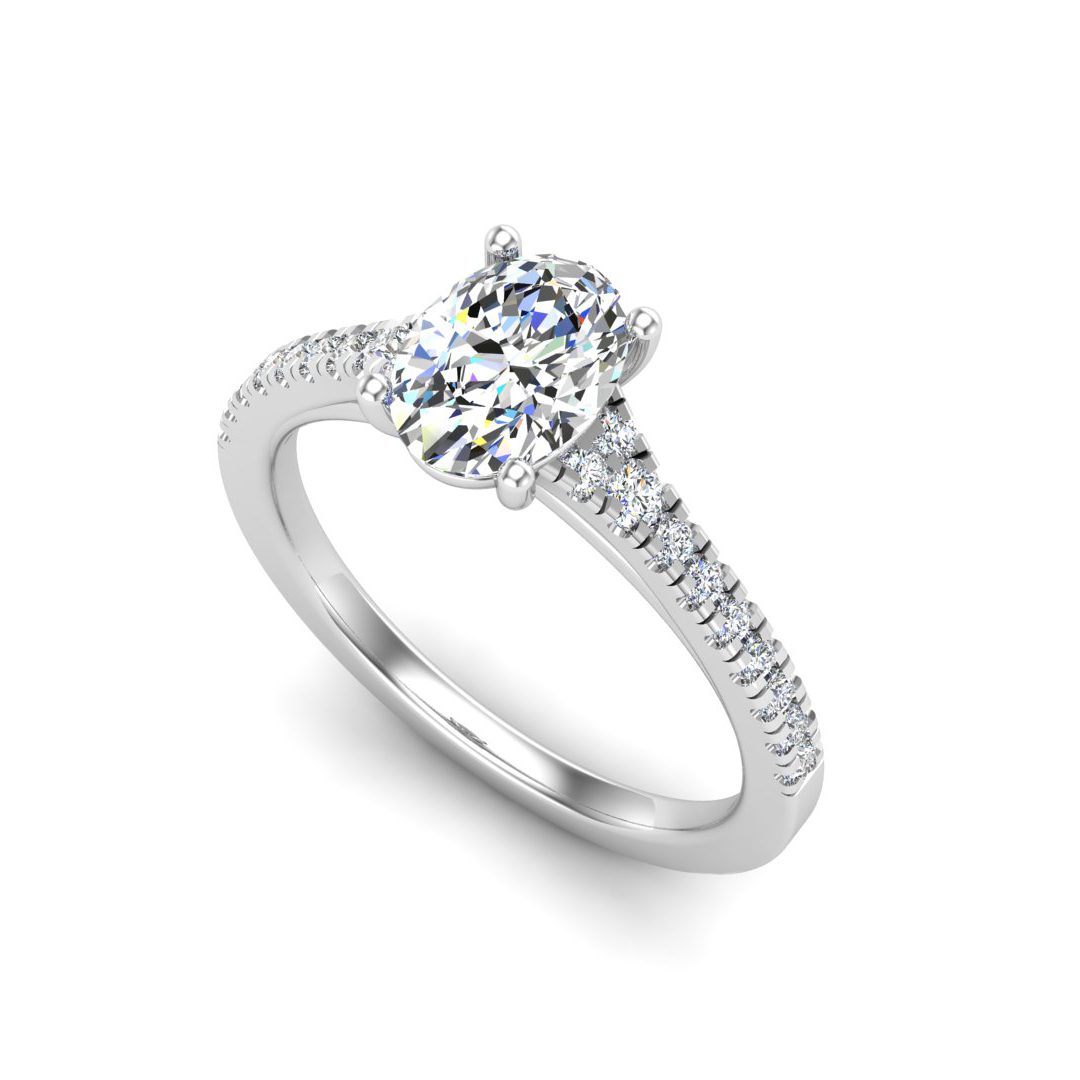 Ravelle Cathedral Pave Engagement Ring in white gold with an oval center stone, 3D view