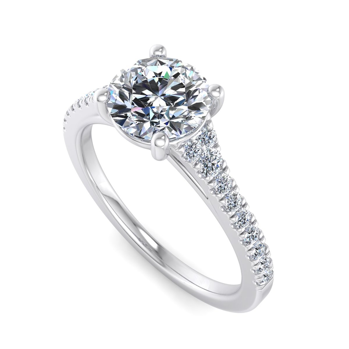 Ravelle Cathedral Pave Engagement Ring in white gold with a round center stone, 3D view