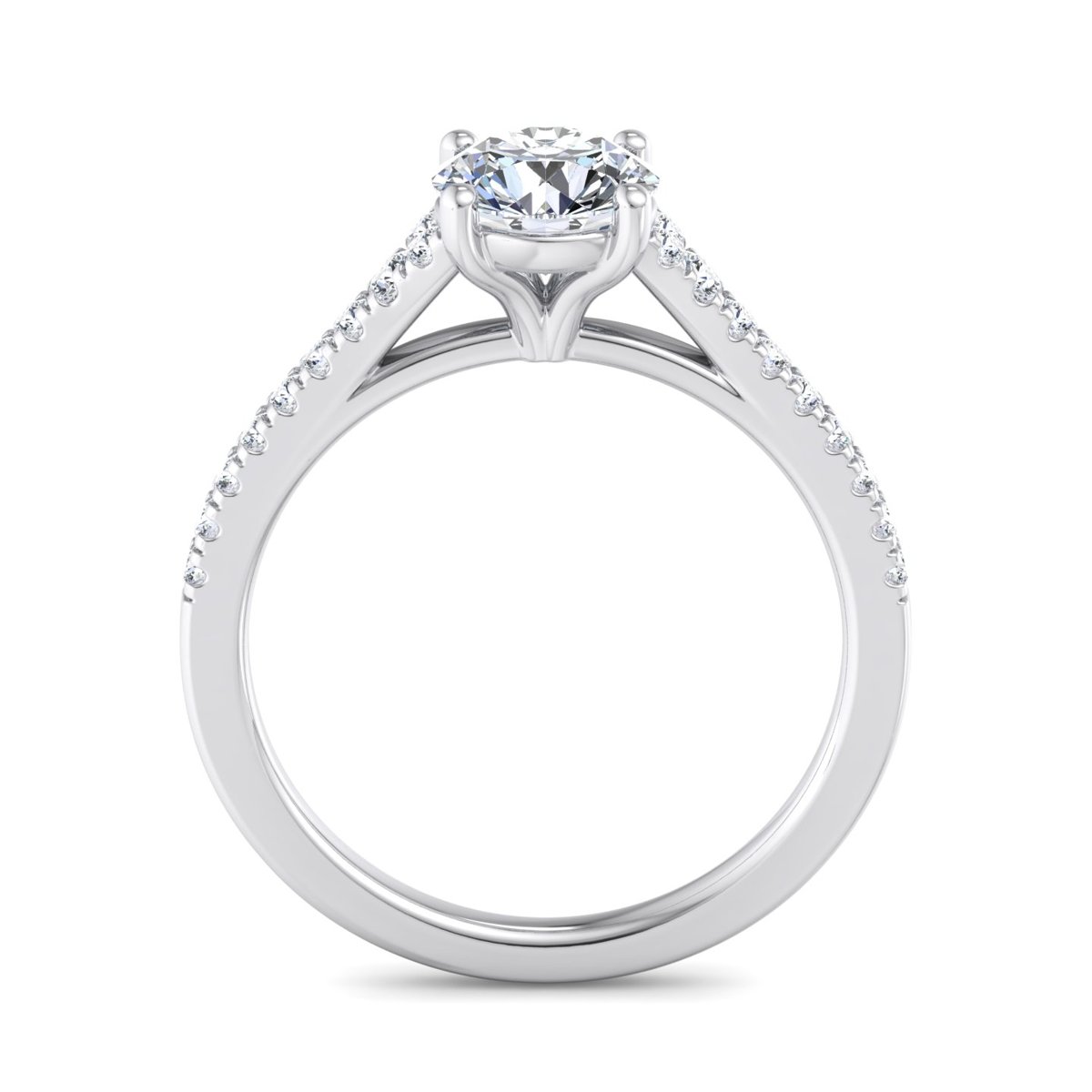 Ravelle Cathedral Pave Engagement Ring in white gold with a round center stone, front view
