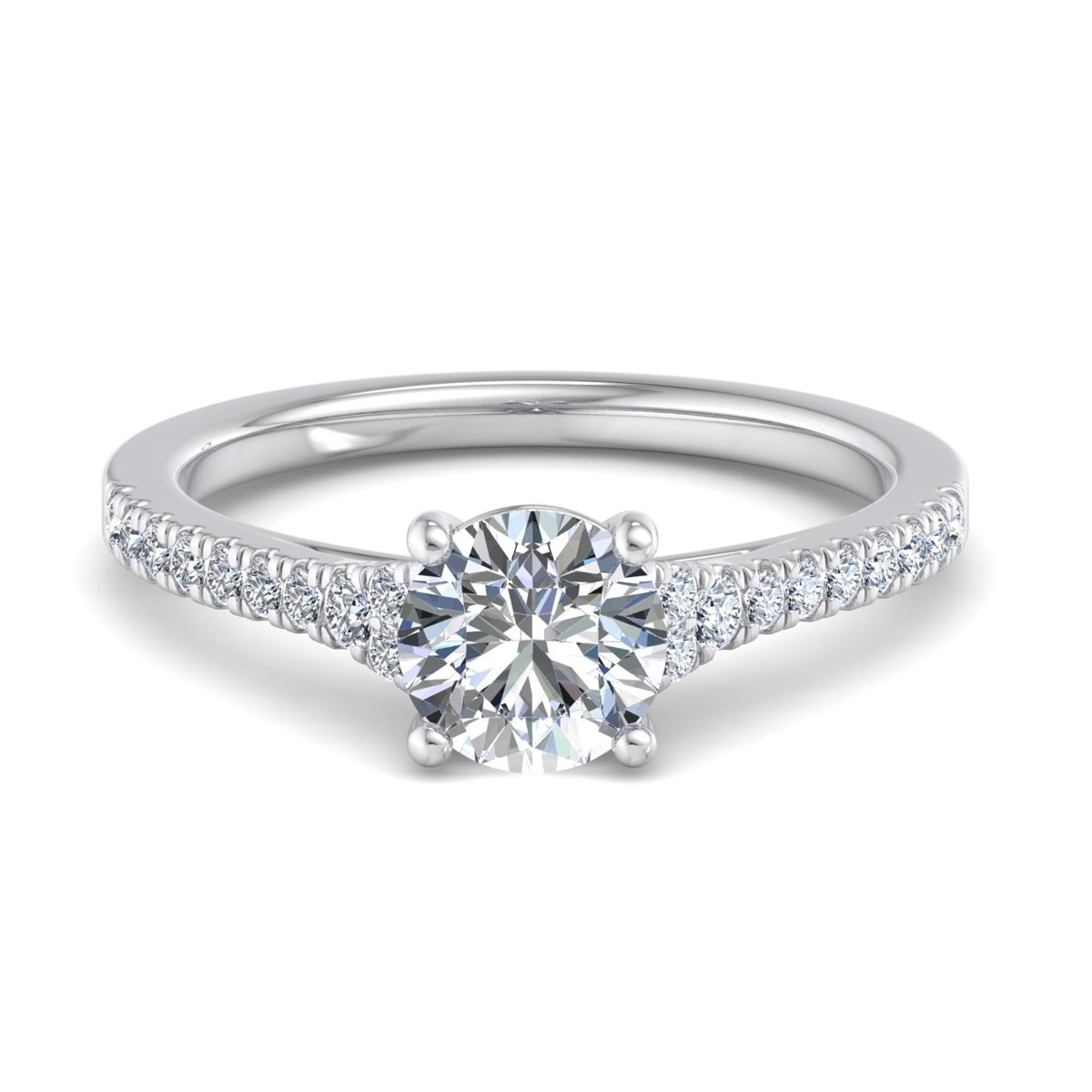 Ravelle Cathedral Pave Engagement Ring in white gold with a round center stone, top view