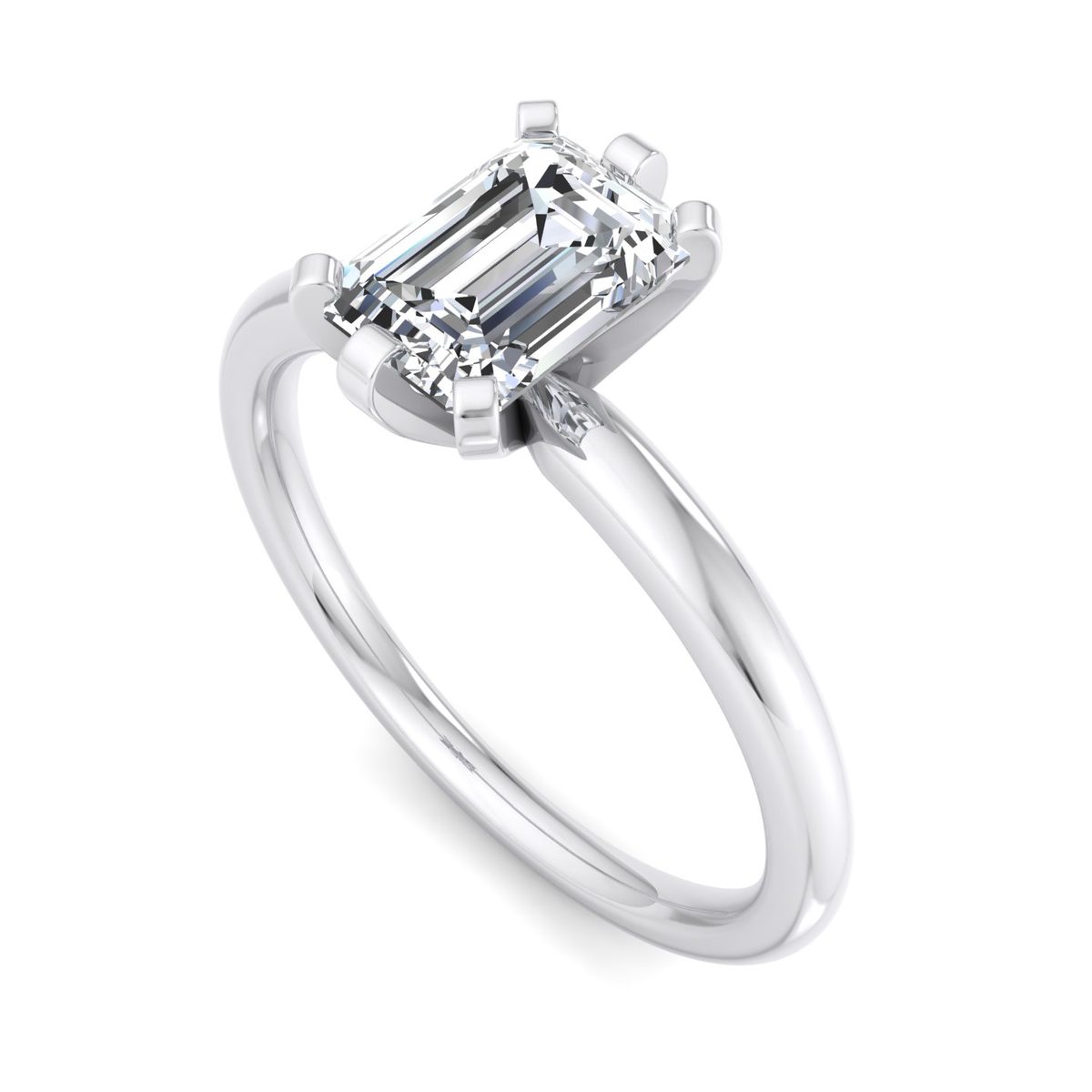 Dovren 6-Prong Solitaire Engagement Ring in white gold with an emerald center stone, 3D view