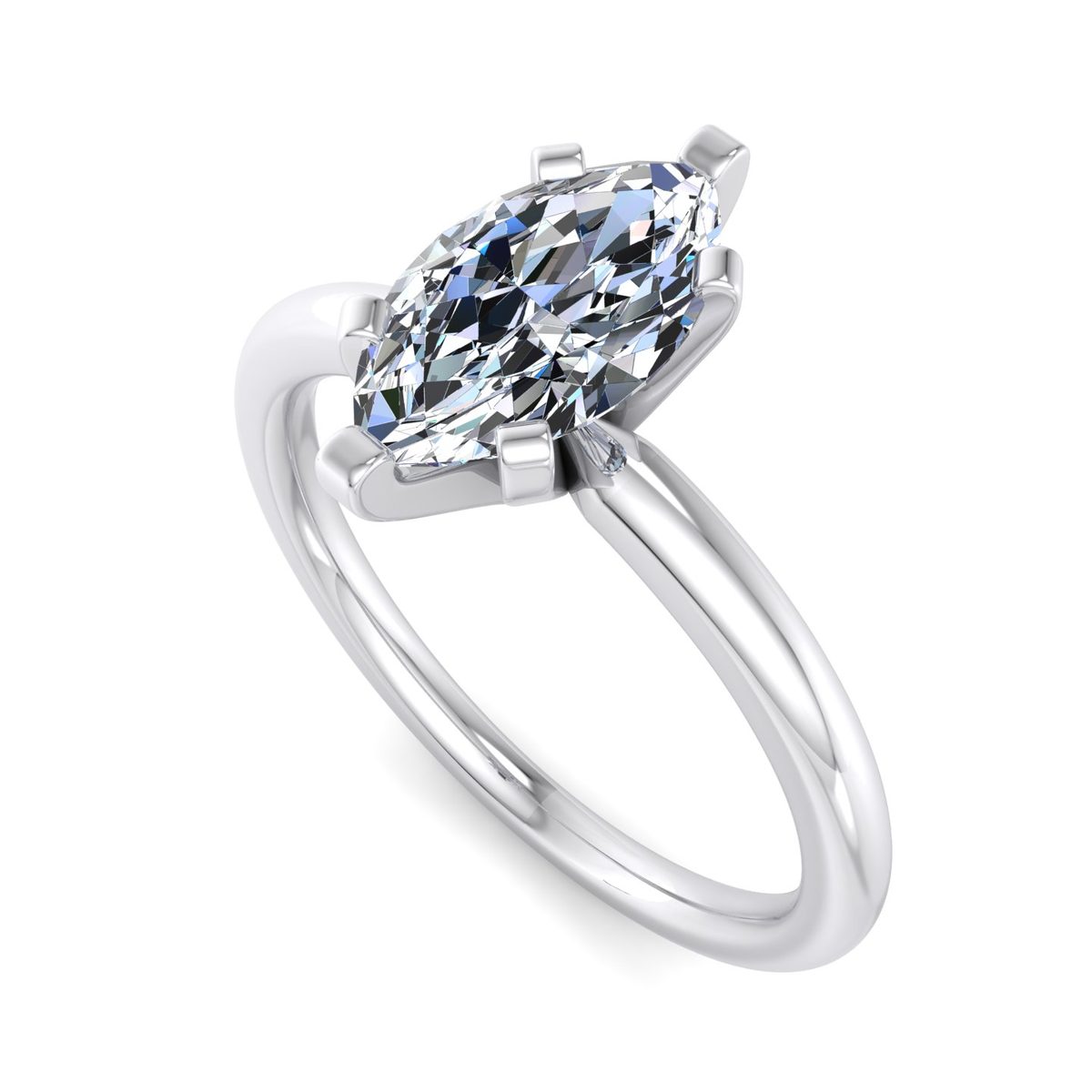 Dovren 6-Prong Solitaire Engagement Ring in white gold with a marquise center stone, 3D view