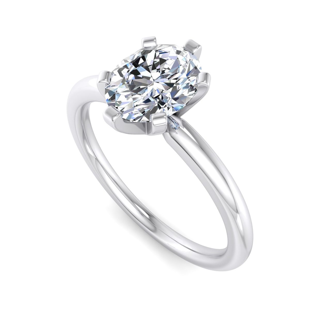 Dovren 6-Prong Solitaire Engagement Ring in white gold with an oval center stone, 3D view