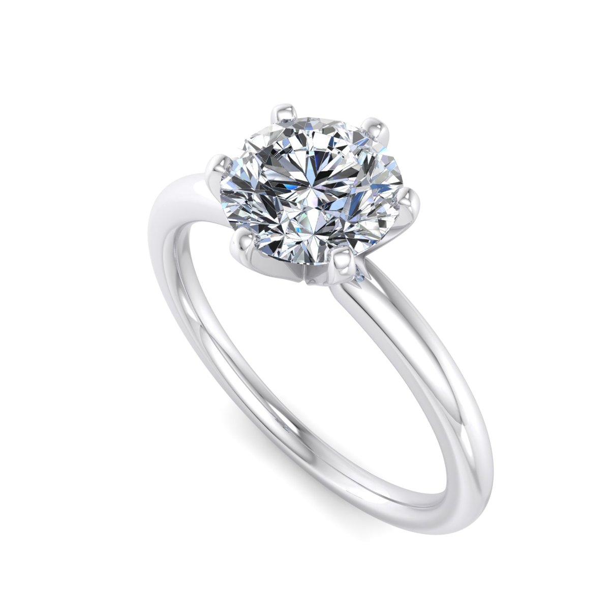 Dovren 6-Prong Solitaire Engagement Ring in white gold with a round center stone, 3D view