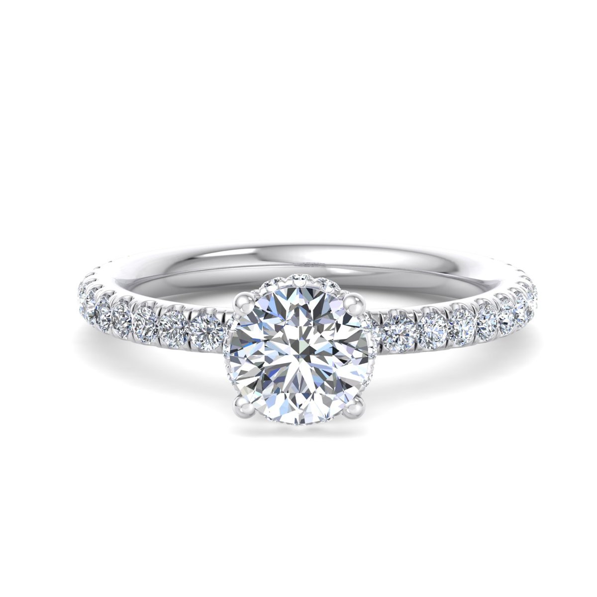 Ophrelle Double Hidden Halo Engagement Ring in white gold with a round center stone, top view