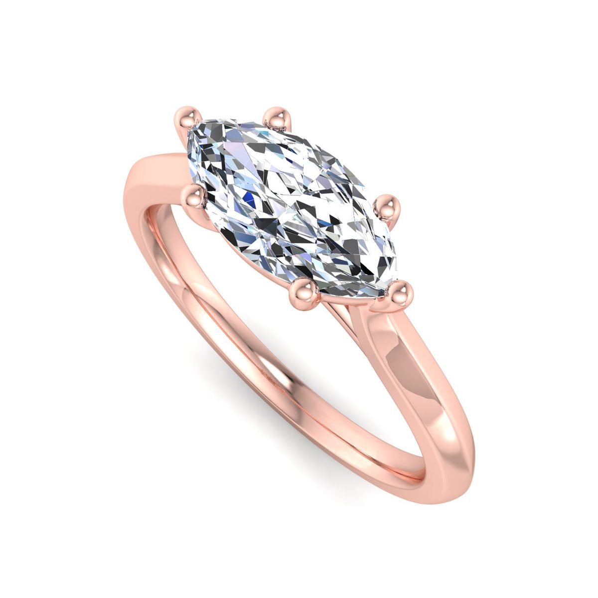 Brenavel East-West Engagement Ring in rose gold with a marquise center stone, 3D view