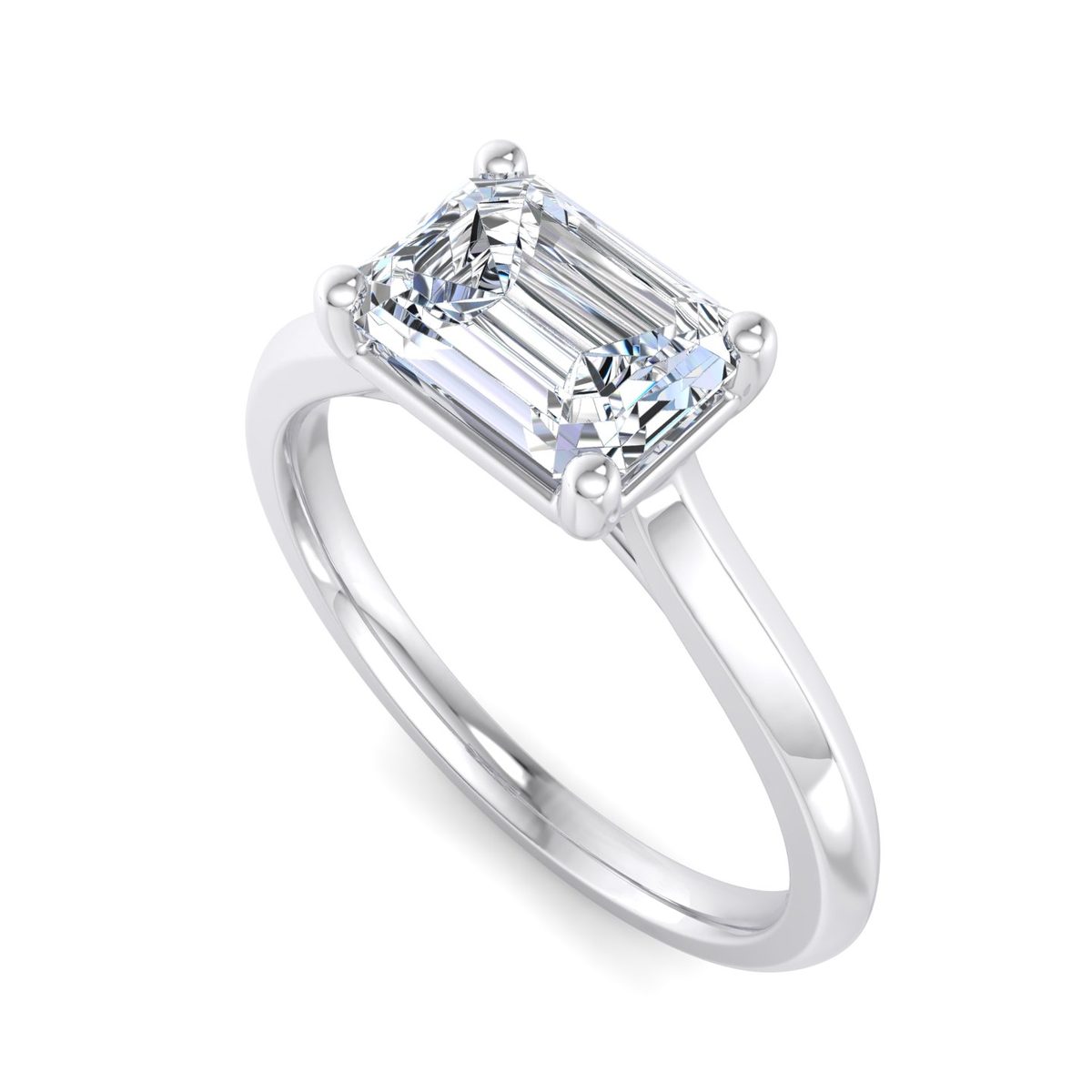 Brenavel East-West Engagement Ring in white gold with an emerald center stone, 3D view