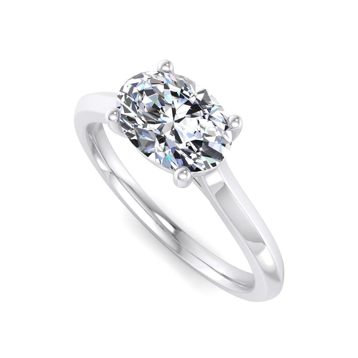 Brenavel East-West Engagement Ring in white gold with an oval center stone, 3D view