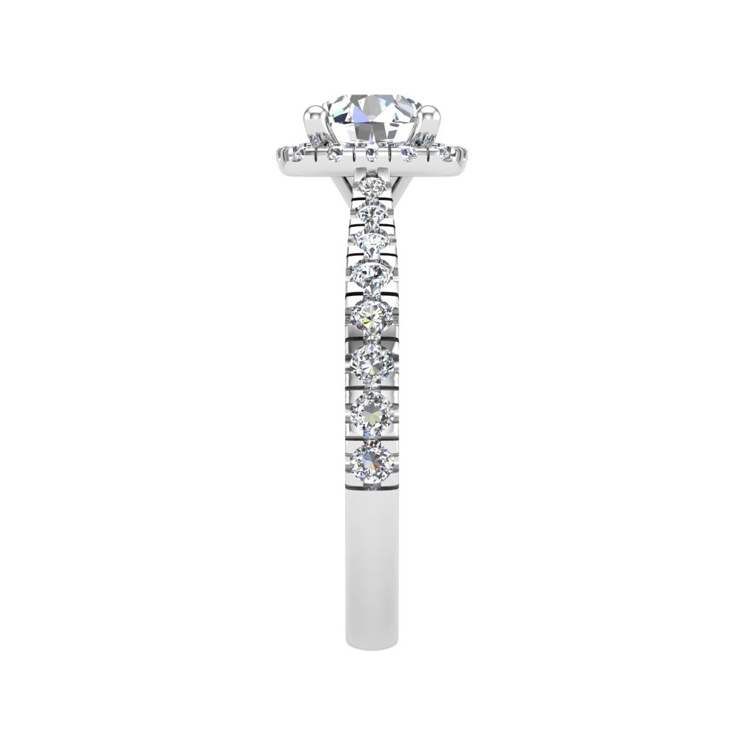 Peverin Floating Halo Engagement Ring in white gold with a round center stone, side view
