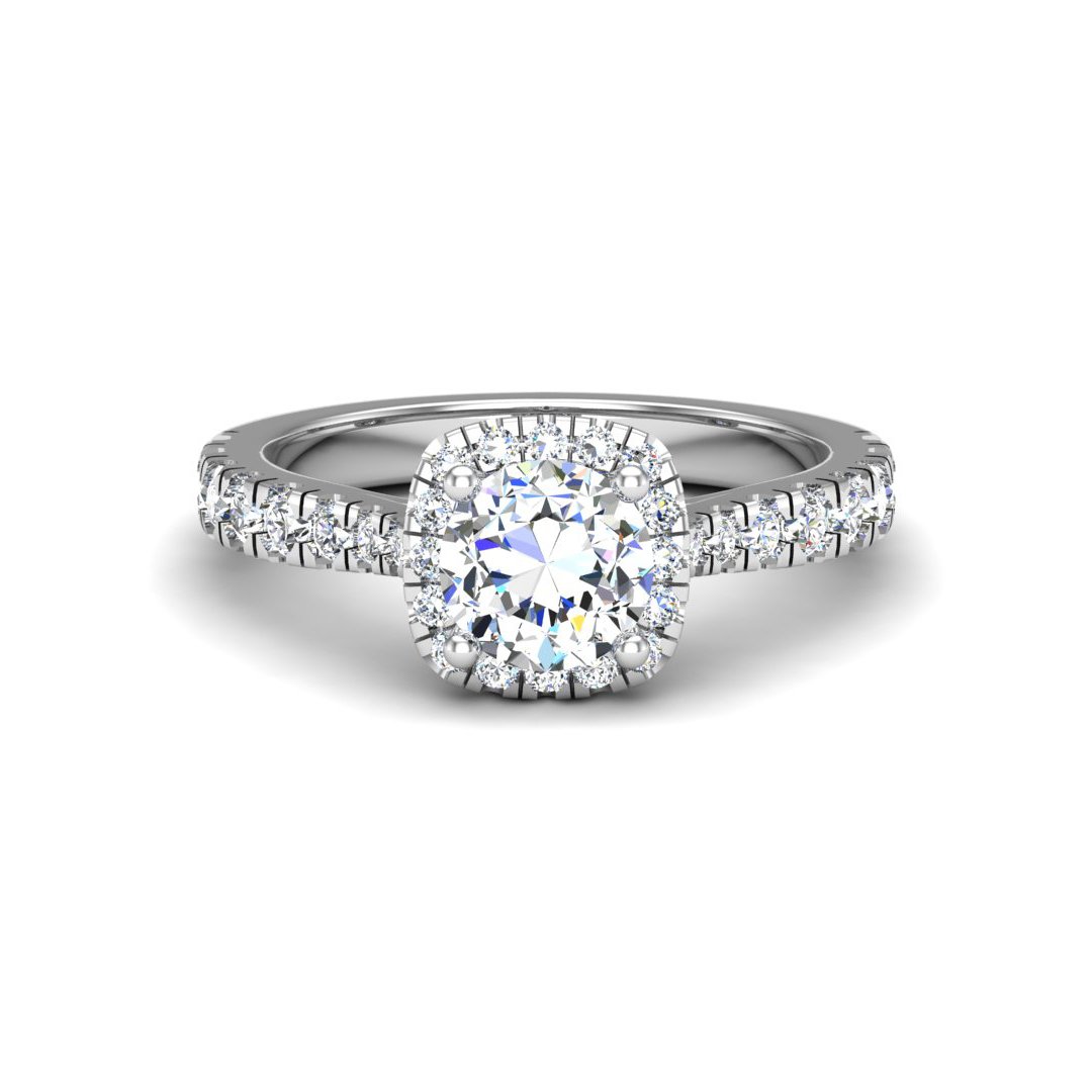 Peverin Floating Halo Engagement Ring in white gold with a round center stone, top view
