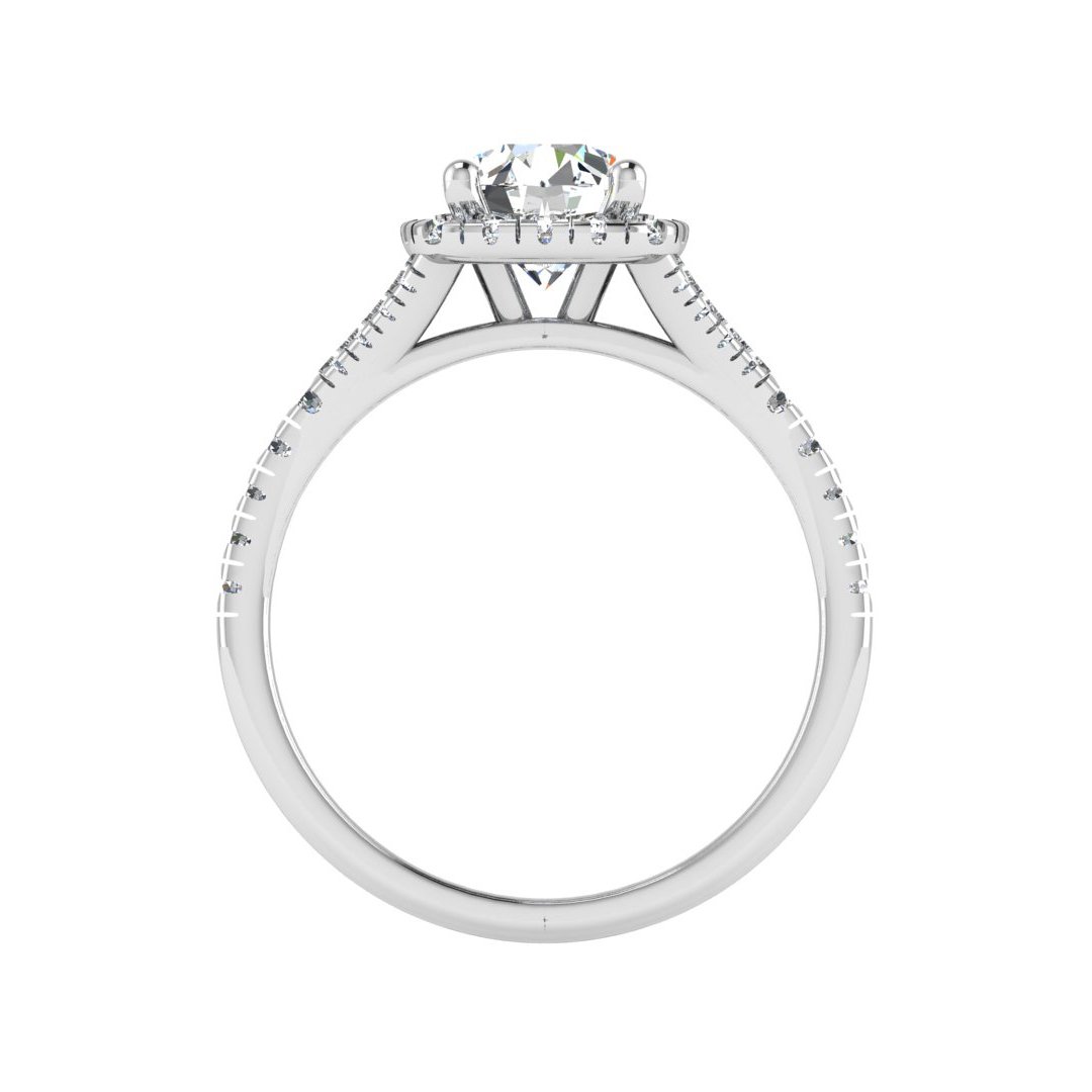 Sarnelle Halo Engagement Ring in white gold with a round center stone, front view