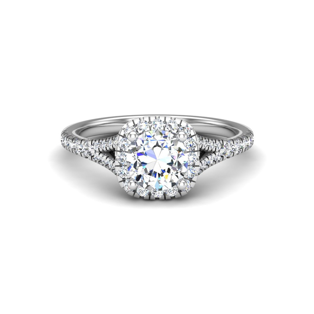 Sarnelle Halo Engagement Ring in white gold with a round center stone, top view