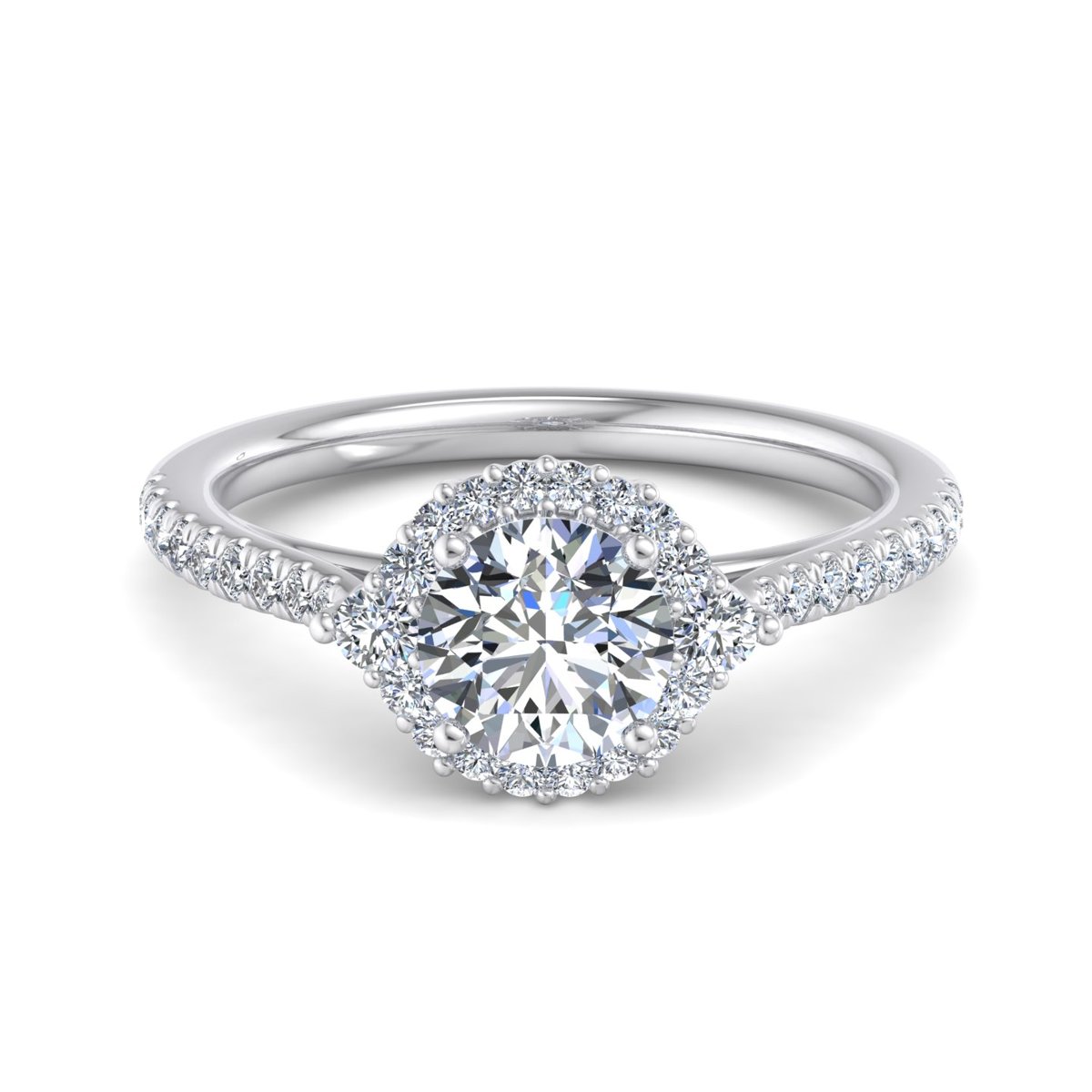 Yorvane Halo Engagement Ring in white gold with a round center stone, top view