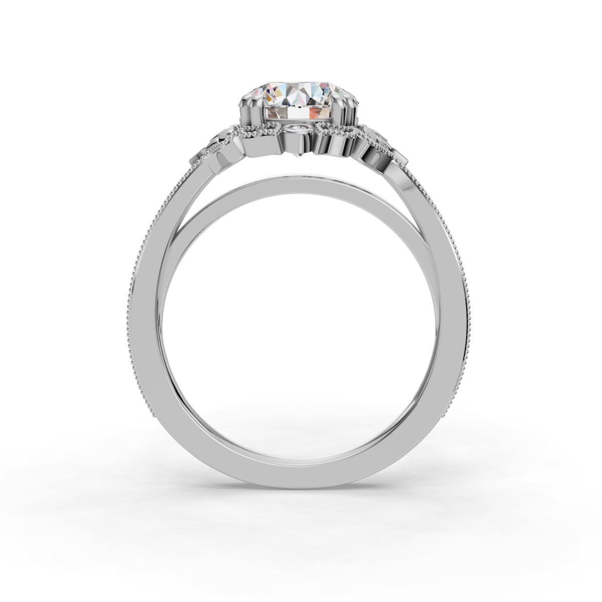 Arvelle Halo Engagement Ring in white gold with a round center stone, front view