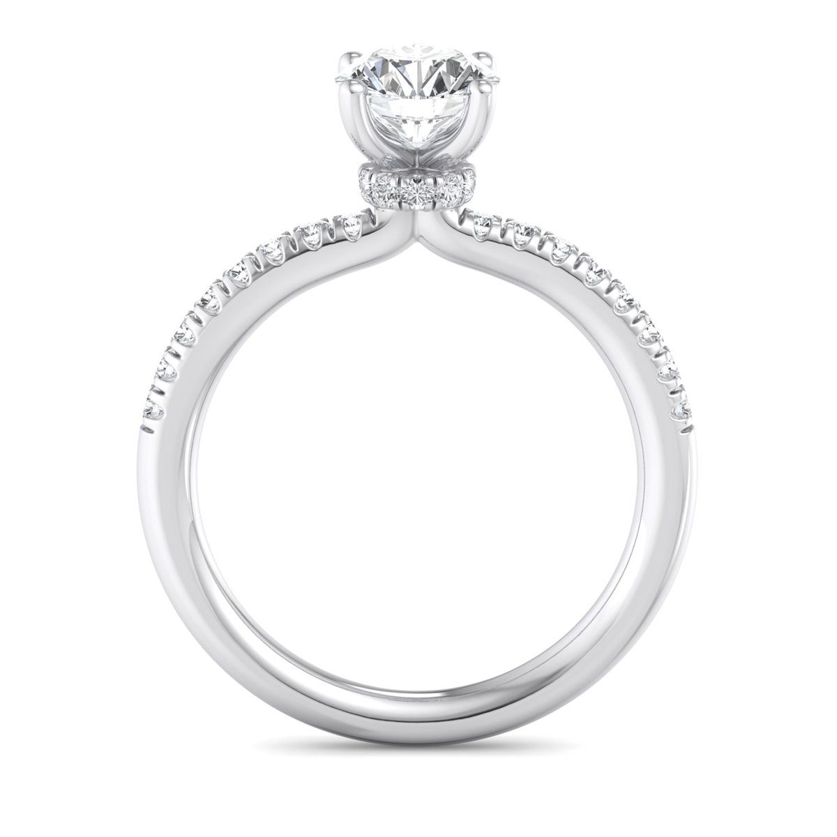Orlavie Hidden Halo Engagement Ring in white gold with a round center stone, front view
