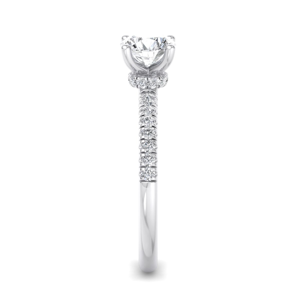 Orlavie Hidden Halo Engagement Ring in white gold with a round center stone, side view