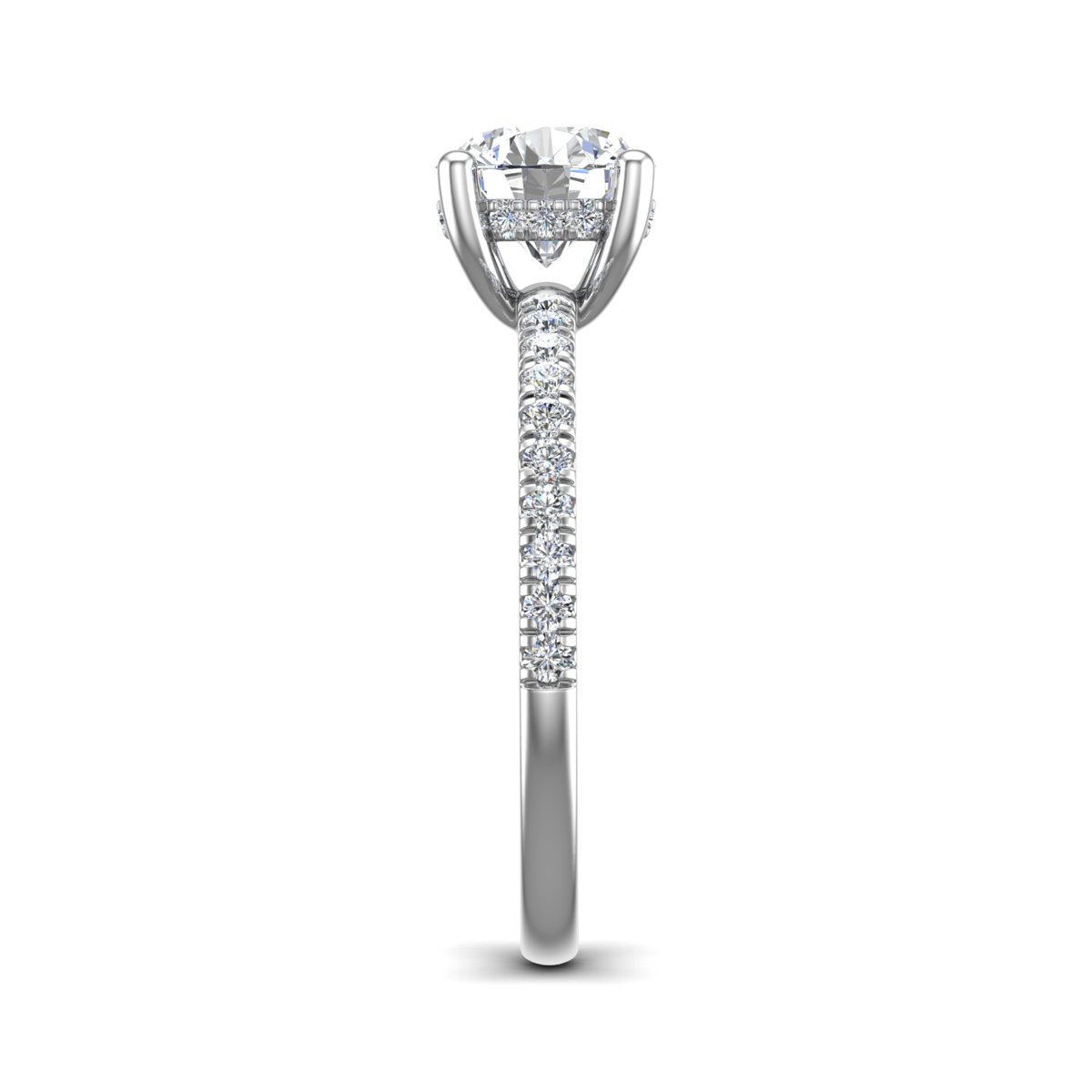 Caldessa Hidden Halo Engagement Ring in white gold with a round center stone, side view