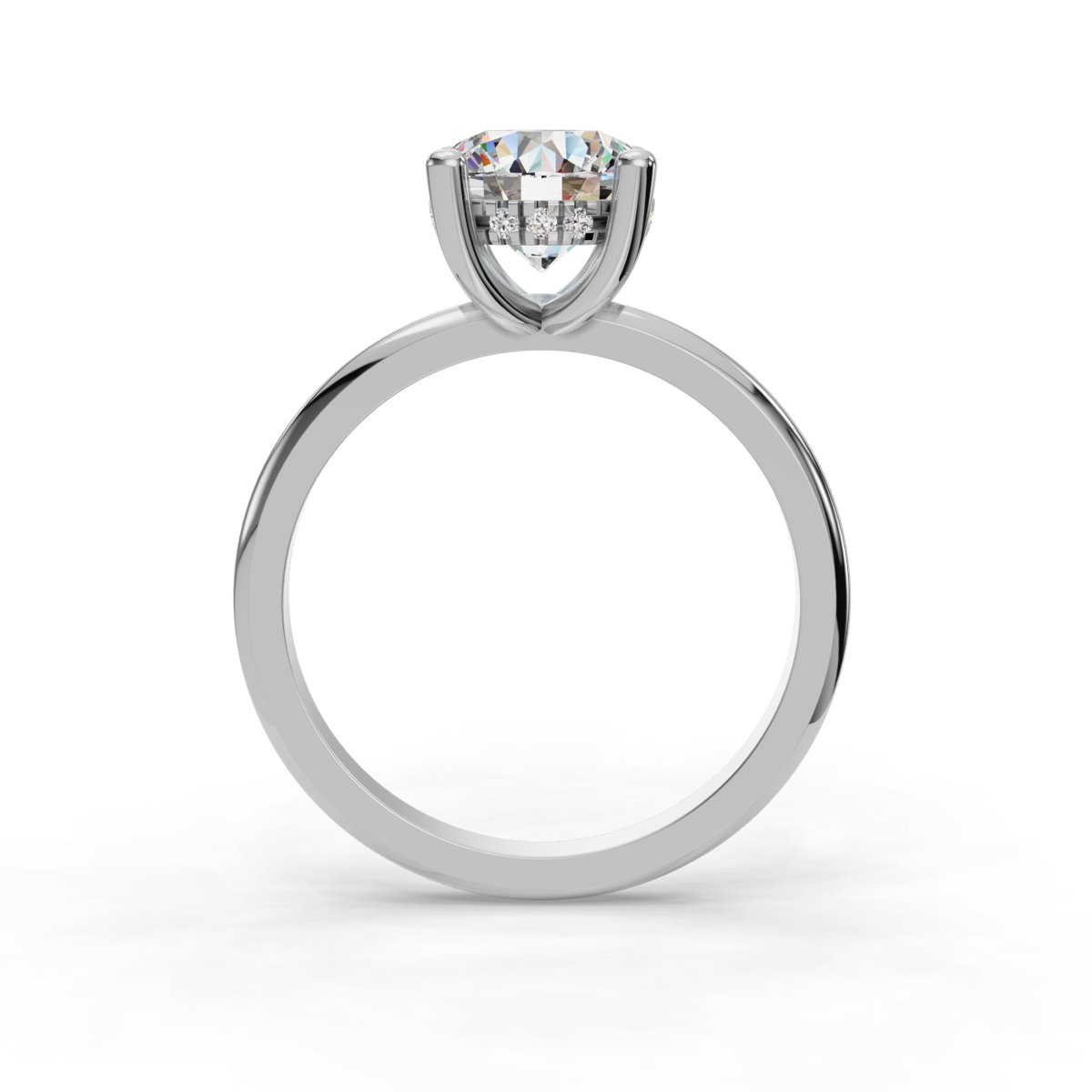Iloren Hidden Halo Engagement Ring in white gold with a round center stone, front view