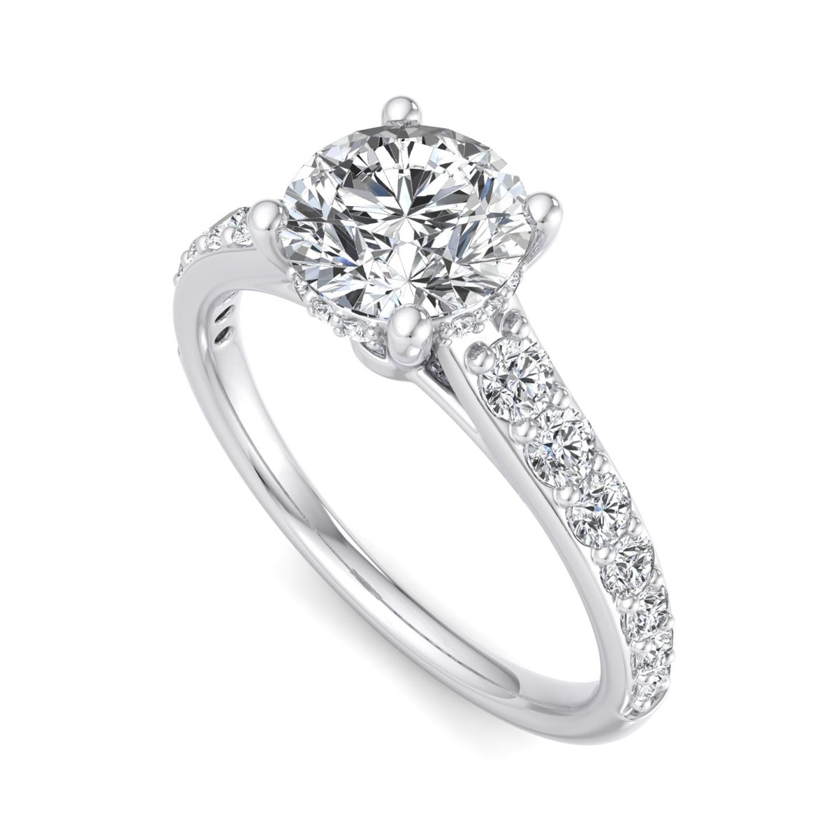 Jessamar Hidden Halo Engagement Ring in white gold with a round center stone, 3D view