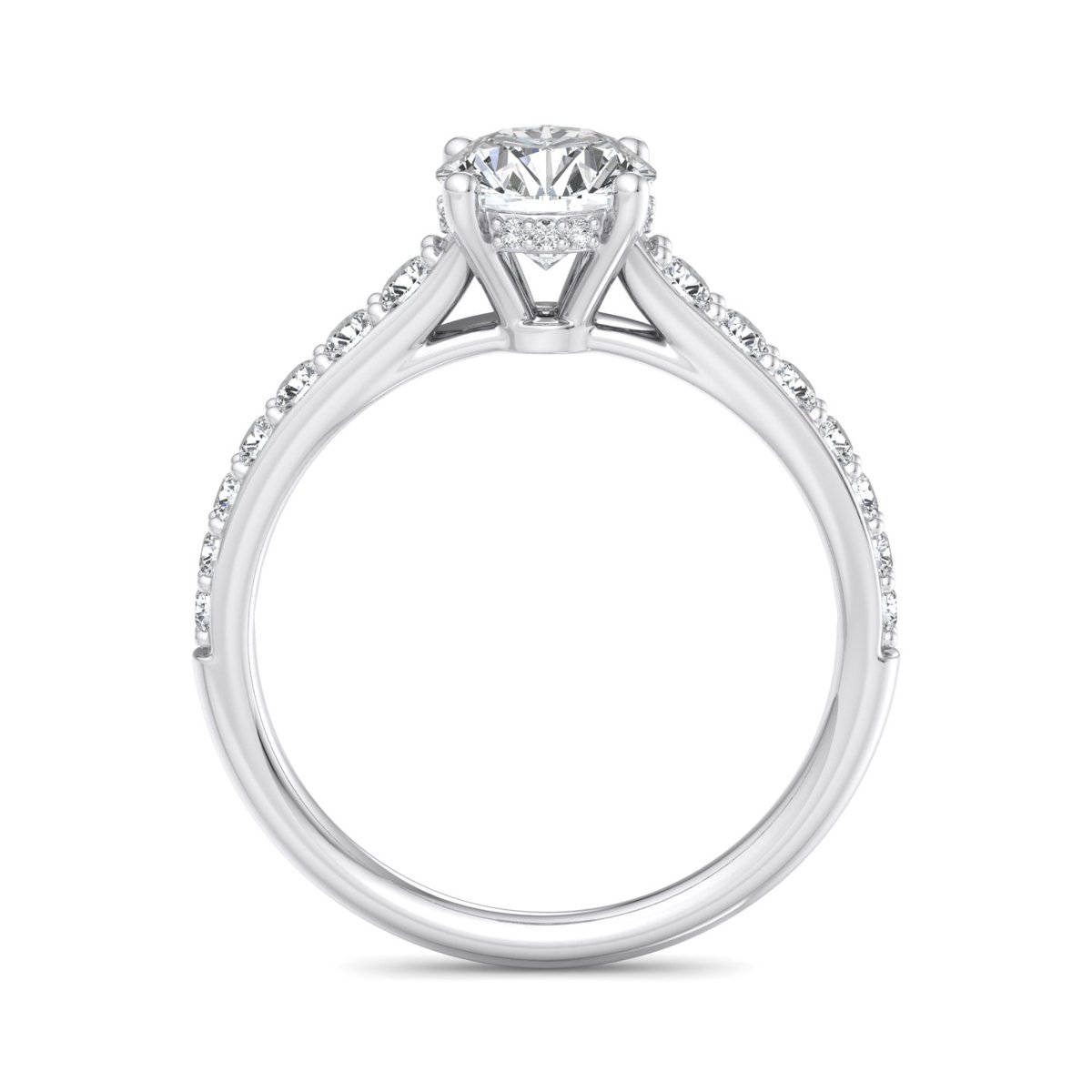 Jessamar Hidden Halo Engagement Ring in white gold with a round center stone, front view