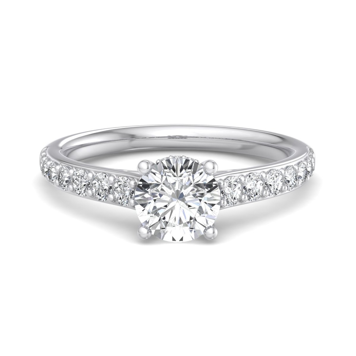Jessamar Hidden Halo Engagement Ring in white gold with a round center stone, top view