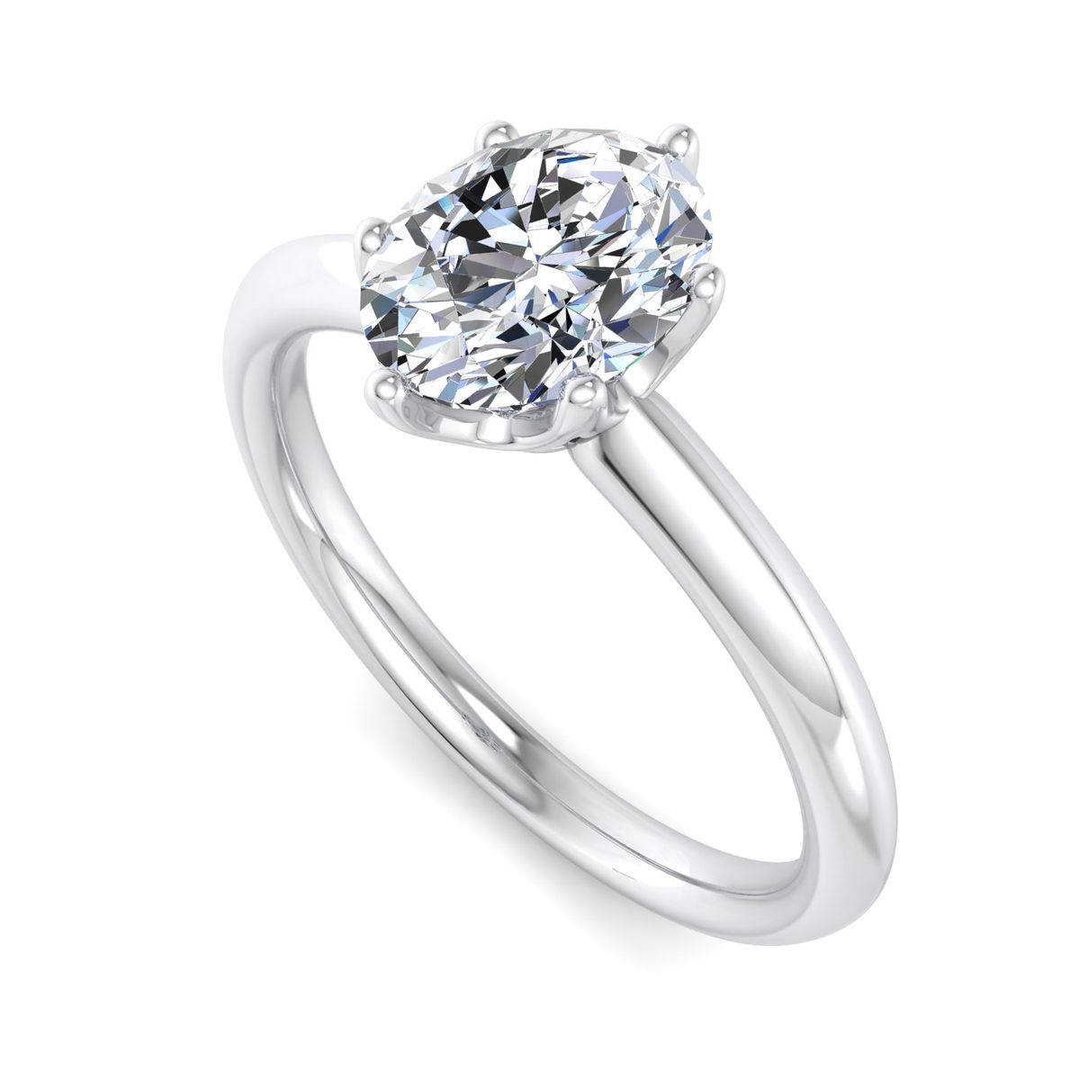 Elvaine Knife-Edge 6-Prong Solitaire Engagement Ring in white gold with an oval center stone, 3D view