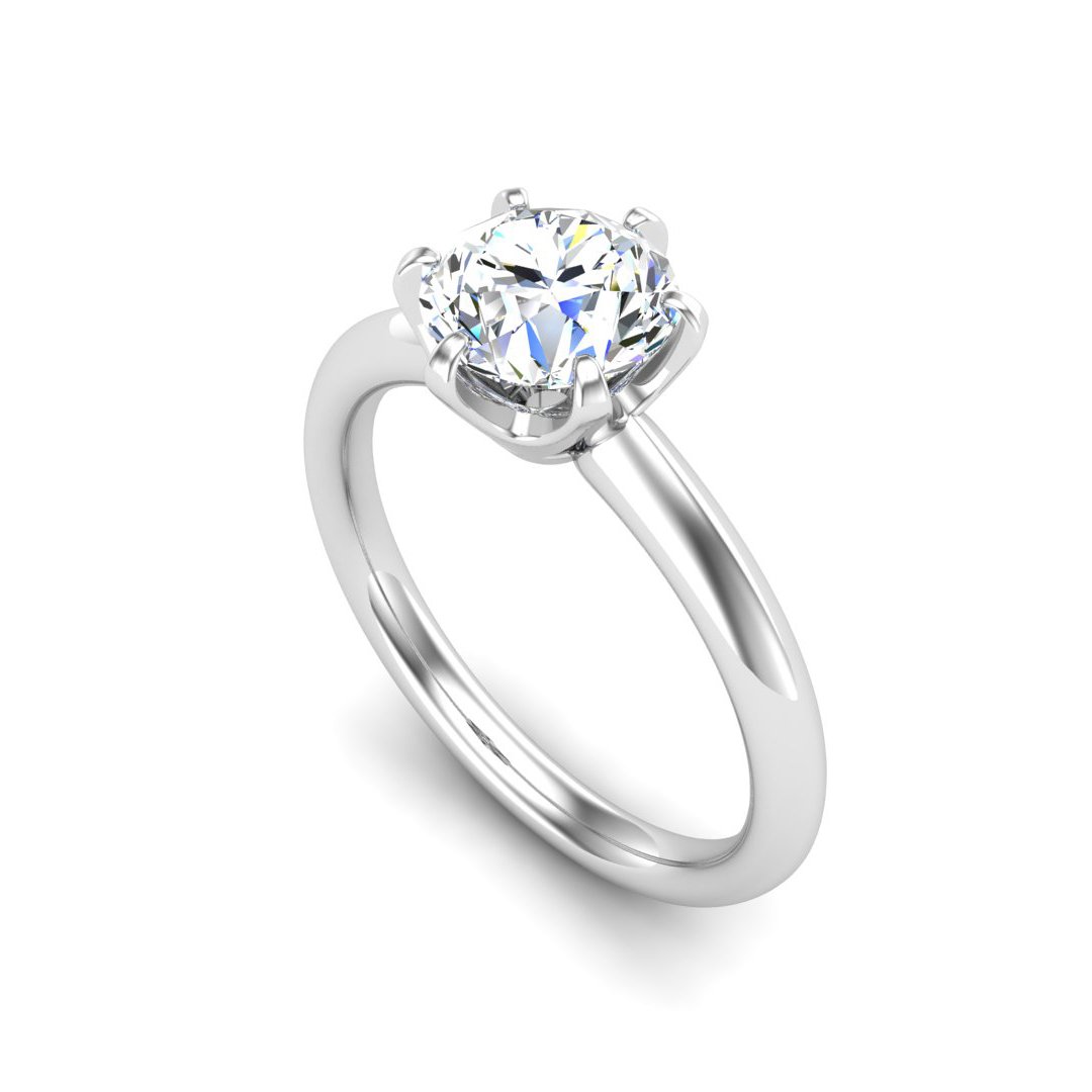 Elvaine Knife-Edge 6-Prong Solitaire Engagement Ring in white gold with a round center stone, 3D view