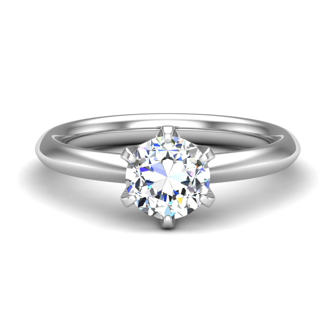 Elvaine Knife-Edge 6-Prong Solitaire Engagement Ring in white gold with a round center stone, top view