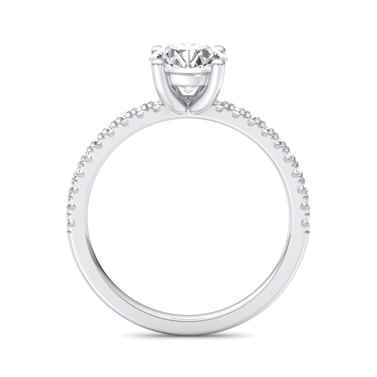 Uvarre Pave Engagement Ring in white gold with a round center stone, front view