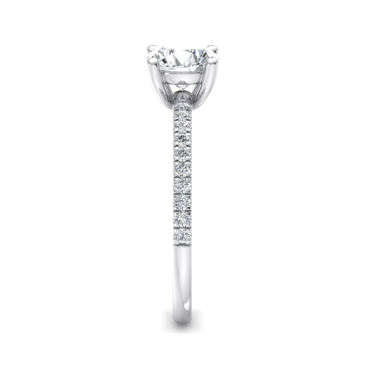 Uvarre Pave Engagement Ring in white gold with a round center stone, side view