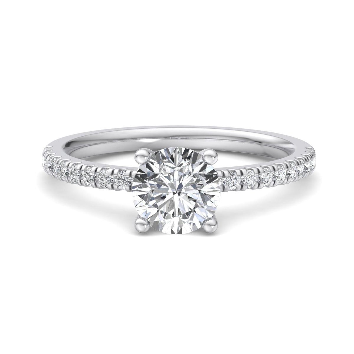 Uvarre Pave Engagement Ring in white gold with a round center stone, top view