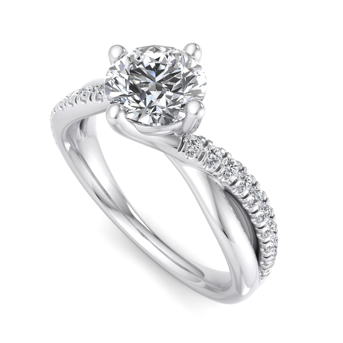 Wexelle Twisted Pave Engagement Ring in white gold with a round center stone, 3D view