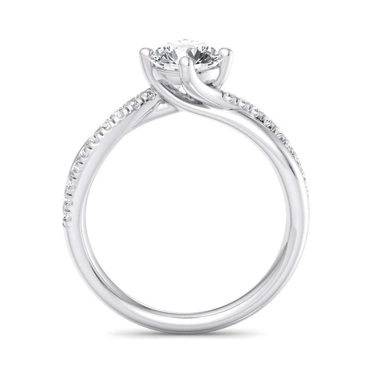 Wexelle Twisted Pave Engagement Ring in white gold with a round center stone, front view