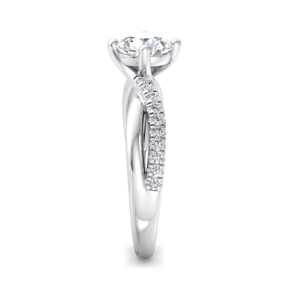 Wexelle Twisted Pave Engagement Ring in white gold with a round center stone, side view