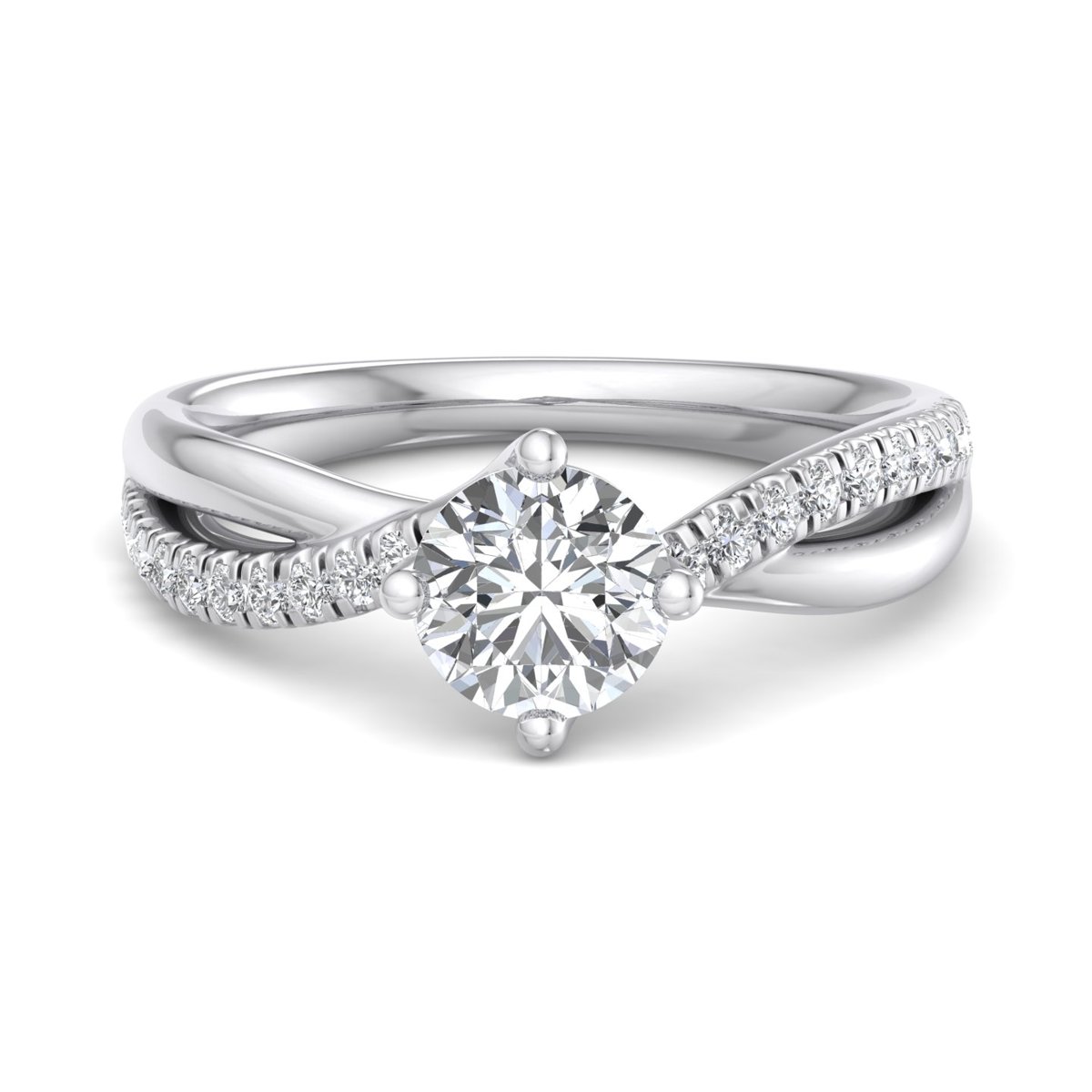 Wexelle Twisted Pave Engagement Ring in white gold with a round center stone, top view
