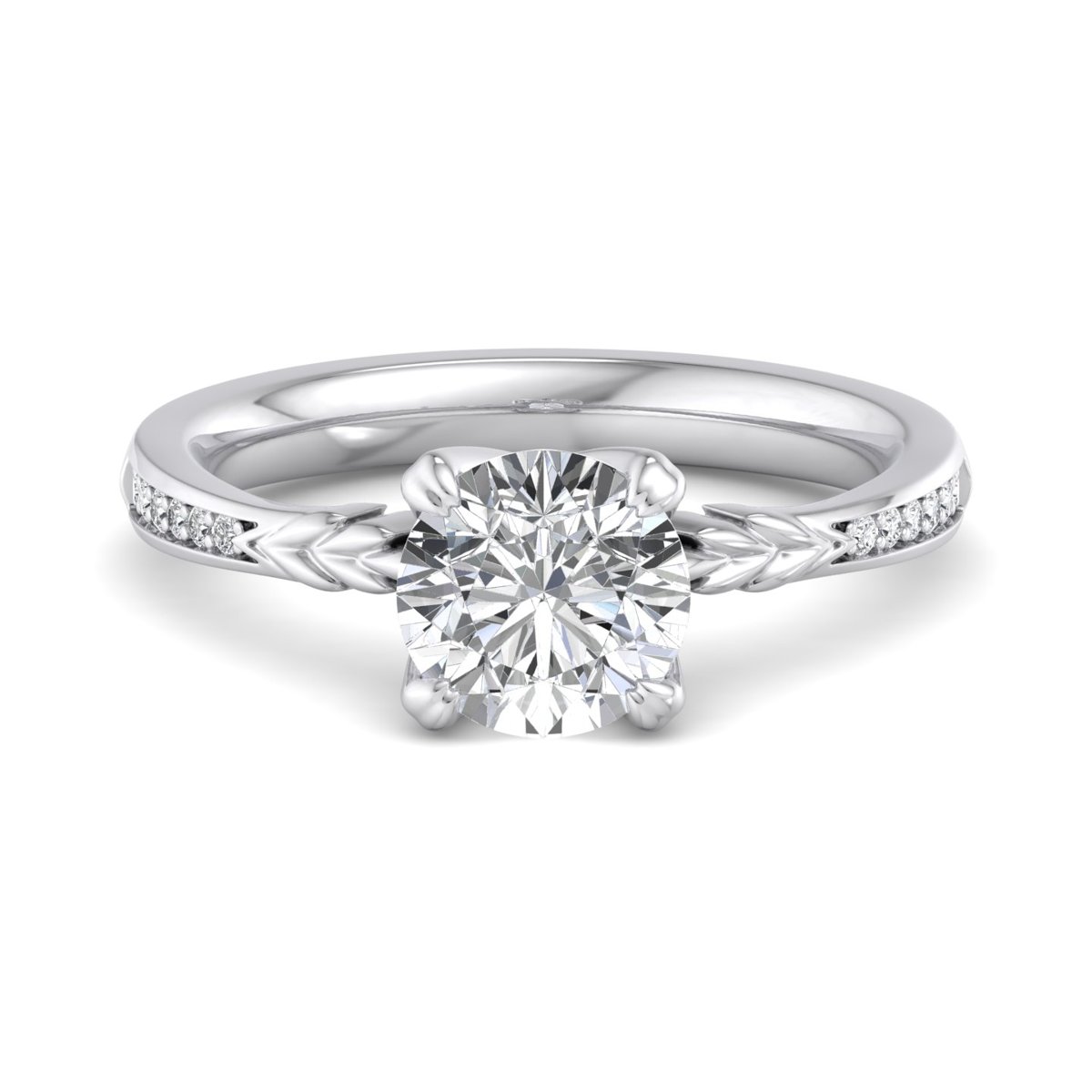 Cordane Pave Engagement Ring in white gold with a round center stone, top view