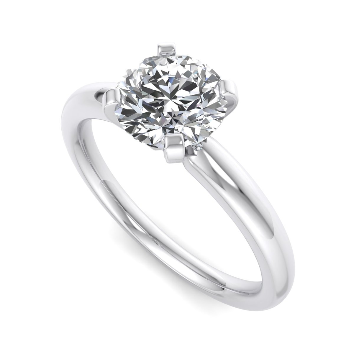 Umbrelle Petite 4-Prong Solitaire Engagement Ring in white gold with a round center stone, 3D view