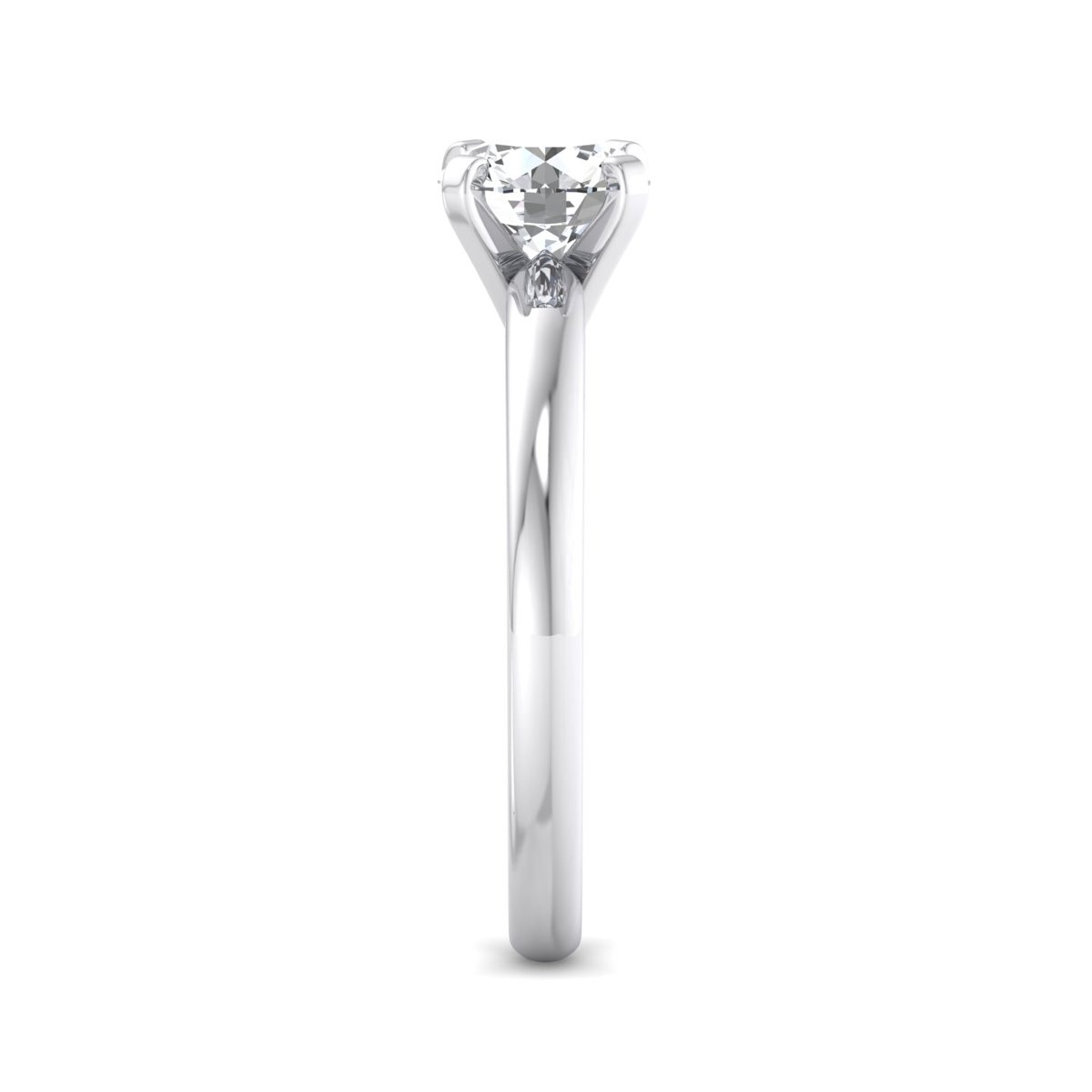 Umbrelle Petite 4-Prong Solitaire Engagement Ring in white gold with a round center stone, side view