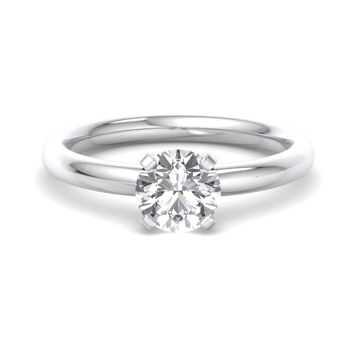 Umbrelle Petite 4-Prong Solitaire Engagement Ring in white gold with a round center stone, top view
