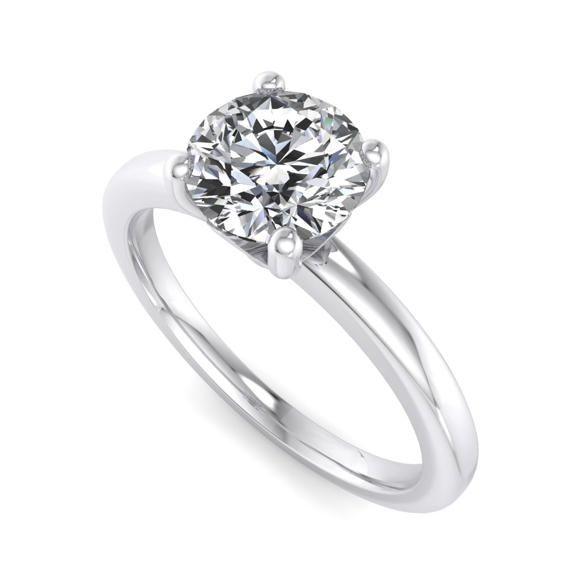 Halvorne Petite Solitaire Engagement Ring in white gold with a round center stone, 3D view
