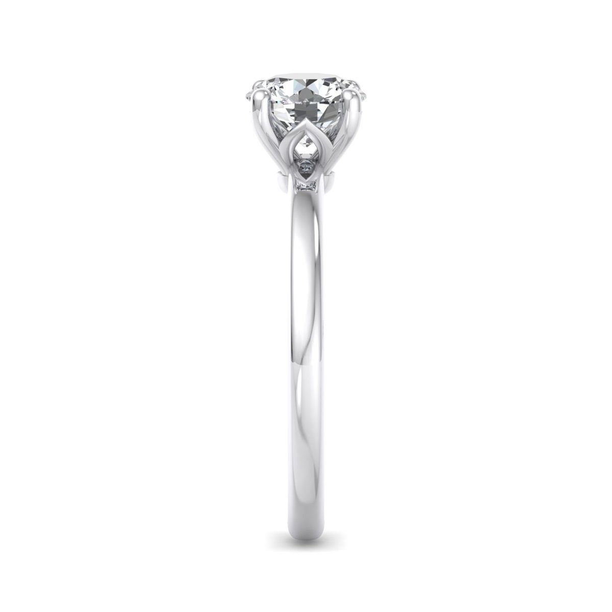 Halvorne Petite Solitaire Engagement Ring in white gold with a round center stone, side view